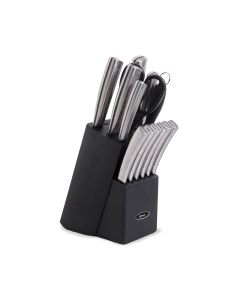 Oster Wellisford 14 Piece Stainless Steel Cutlery Set with Black Rubber Wood Block