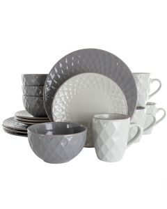Elama Tahitian Diamond 16 Piece Stoneware Dinnerware Set in Slate and Pearl